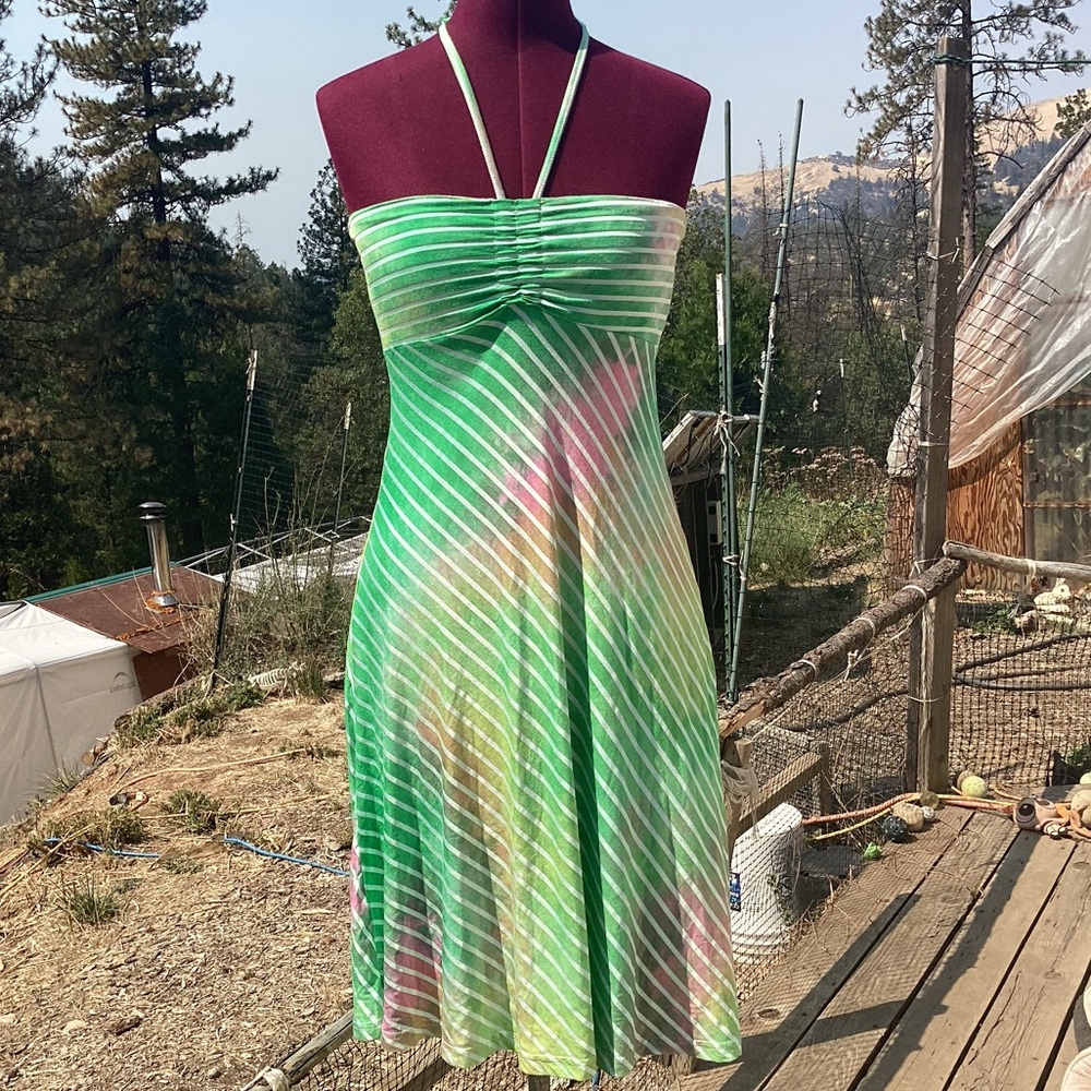 Funky People Striped Tie Dye Halter Dress Cotton Sz S Bohemian Hippie Festival